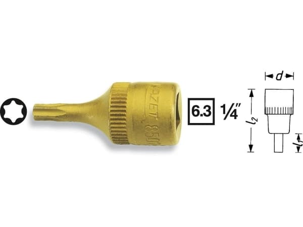 HAZET 8502-T10, 1 stykker, 25,4 / 4 mm (1 / 4"), Kromvanadiumstål, 28 mm, 11 g