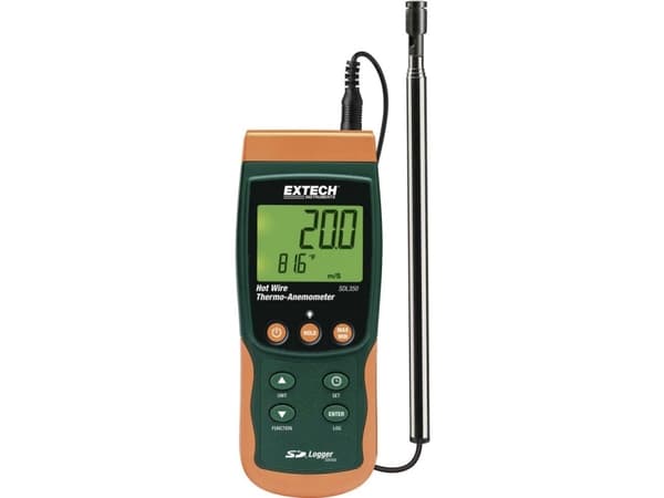 Extech SDL350 Kuumalanka-anemometri lämpötilanmittaustoiminnolla ja integroidulla tiedonkeruulaitteella, teleskooppinen kuumalanka-anturi, halkaisija