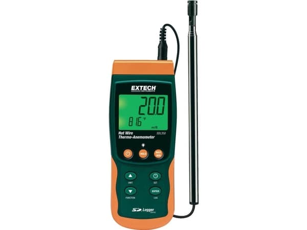 Extech SDL350 Kuumalanka-anemometri lämpötilanmittaustoiminnolla ja integroidulla tiedonkeruulaitteella, teleskooppinen kuumalanka-anturi, halkaisija