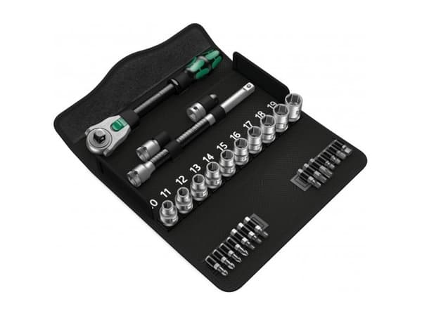 Wera 8100 SA 6, Pipenøkkelsett, Sort, Kromfarget, Grønn, CE, Skrallehåndtak, 1 stykker, 1/4"