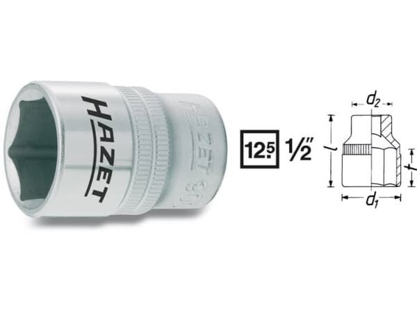HAZET 900-9, 1 stykker, 25,4 / 2 mm (1 / 2"), Kromvanadiumstål, 38 mm, 50 g