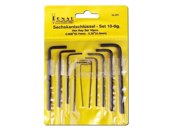 Donau Elektronik Unbrako Vinkelskruetrækker-sæt 0.028 tommer, 0.035 tommer, 0.05 tommer, 1/16 tommer, 5/64 tommer, 3/32 tommer, 7/64 tommer, 1/8 tomm