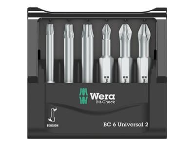 Wera Bit-Check 6 Universal 2 - Spissett for skrutrekker - 6 deler - torx, phillips, pozidriv - T15, T20, T25, PH2, PZ1, PZ2 - heksagonal - lengde: 50