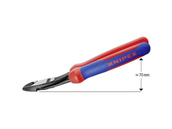 Knipex 74 22 200, Diagonal tang, Støtbestandig, Dielektrisk, Kromvanadiumstål, Plast, Blå, Rød, 200 mm