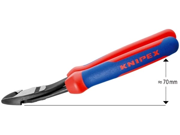 Knipex 74 22 200, Diagonal tang, Støtbestandig, Dielektrisk, Kromvanadiumstål, Plast, Blå, Rød, 200 mm