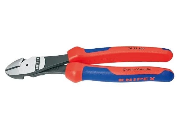 Knipex 74 22 200, Diagonal tang, Støtbestandig, Dielektrisk, Kromvanadiumstål, Plast, Blå, Rød, 200 mm