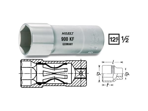 HAZET 900AKF, Pistorasia, 1/2", Metrinen/brittiläinen, 1 pää(t), 16 mm, 5/8"