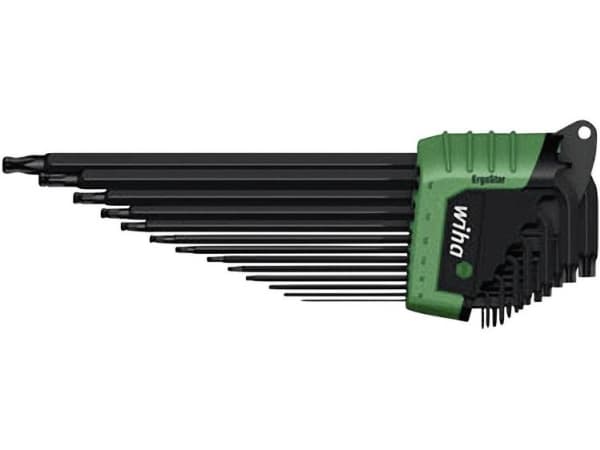 Wiha 36487, L-torx nøkkelsett, T10, T15, T20, T25, T27, T30, T40, T45, T5, T6, T7, T8, T9, Sort, Kromvanadiumstål, 470 g, 13 stykker