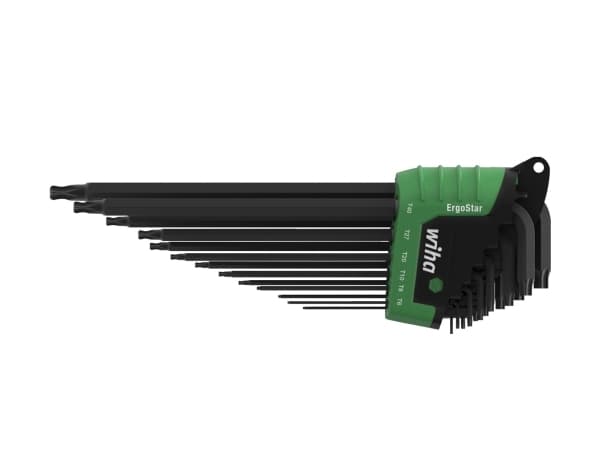 Wiha 36487, L-torx nøkkelsett, T10, T15, T20, T25, T27, T30, T40, T45, T5, T6, T7, T8, T9, Sort, Kromvanadiumstål, 470 g, 13 stykker