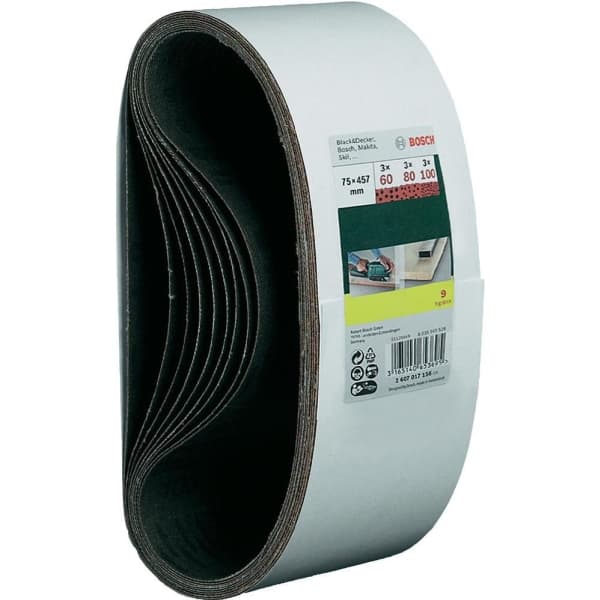 Bosch Tillbehör 2607017156 Slipbandssats Kornstorlek 60, 80, 100 (L x B) 457 mm x 75 mm 1 sats