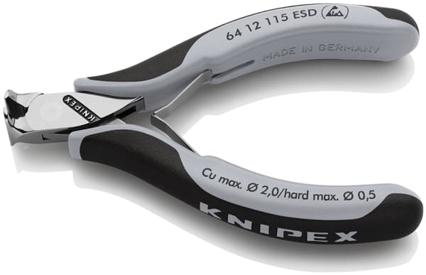 Knipex 64 12 115 ESD, Hovtang, Stål, Plast, Sort, Grå, 115 mm, 94 g