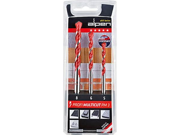 Hårdmetal Multibor-sæt 3 dele Alpen MultiCut 100703100 Cylinderskaft 1 Set