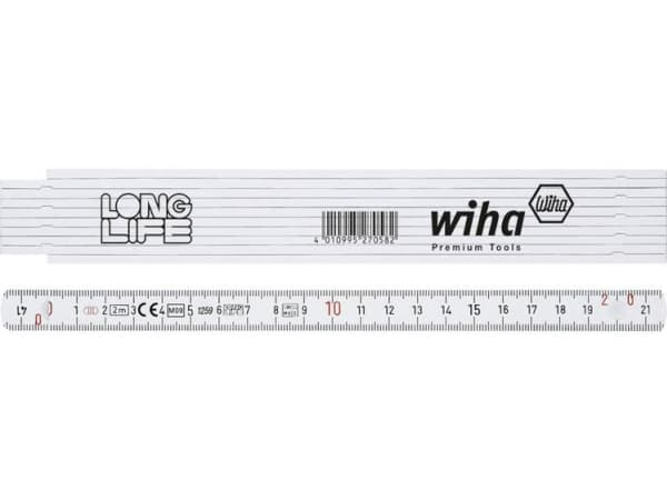 Wiha 410 2000, Fiberglass, Polyamid, Hvit, 2 m, 15 mm