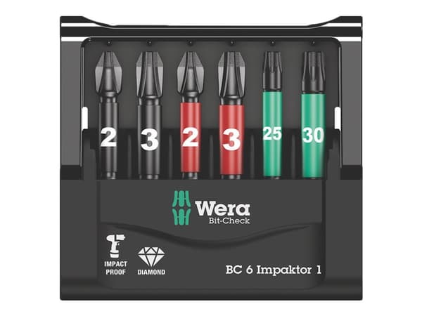 Wera Bit-Check 6 Impaktor 1 - Skrutrekkerbitssett - 6 stk - i holder