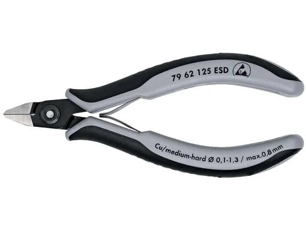 Knipex 79 62 125 ESD, Diagonal tang, 1 cm, Stål, Sort, Grå, 125 mm, 58 g