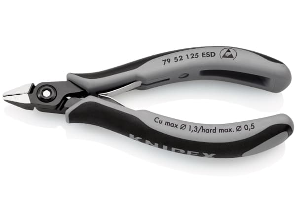 Knipex 79 52 125 ESD, Diagonal tang, Kromvanadiumstål, Plast, Sort, Grå, 125 mm, 58 g