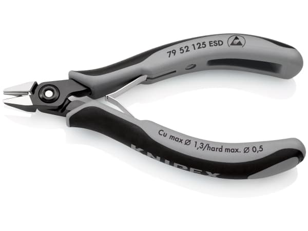 Knipex 79 52 125 ESD, Diagonal tang, Kromvanadiumstål, Plast, Sort, Grå, 125 mm, 58 g