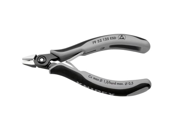 Knipex 79 52 125 ESD, Diagonal tang, Kromvanadiumstål, Plast, Sort, Grå, 125 mm, 58 g