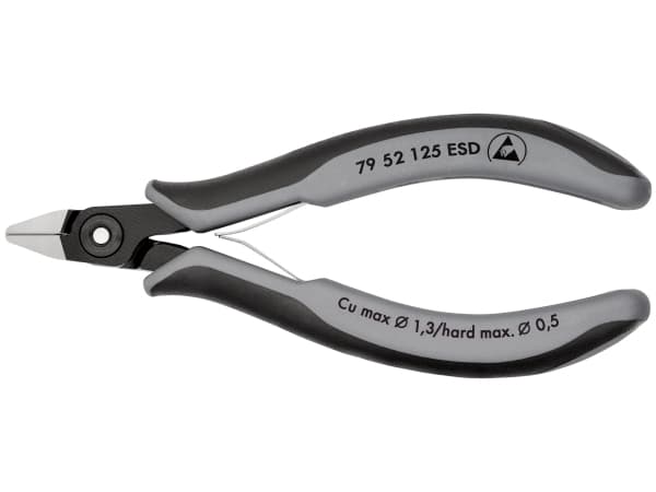 Knipex 79 52 125 ESD, Diagonal tang, Kromvanadiumstål, Plast, Sort, Grå, 125 mm, 58 g