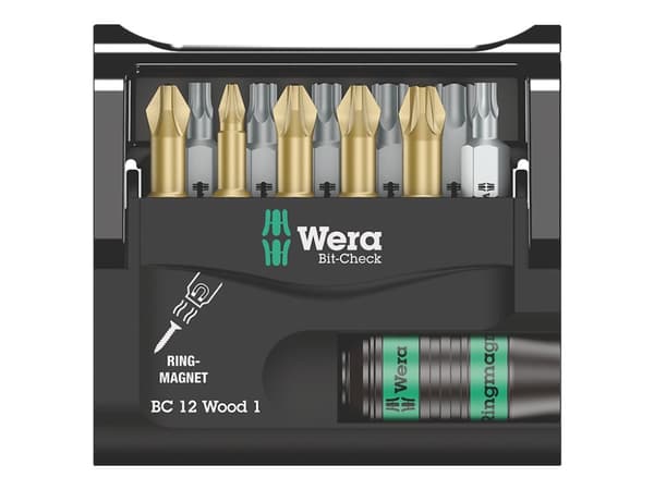 Wera Bit-Check 12 Wood 1 - Screwdriver bit and bit holder set - 12 delar - torx, phillips, pozidriv - sex-stiftigt - 6.35 mm - längd: 25 mm, 57 mm