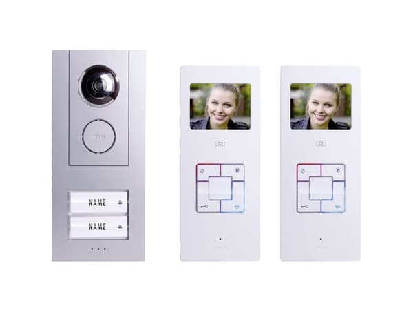 m-e modern-electronics Vistadoor video dør intercom system kablet komplett sett for 2 familiehus sølv, hvit (Vistus VD-6320)
