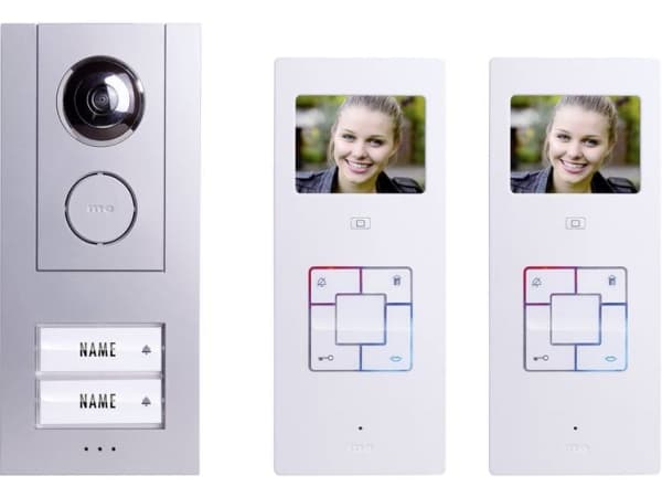 m-e modern-electronics Vistadoor video dør intercom system kablet komplett sett for 2 familiehus sølv, hvit (Vistus VD-6320)