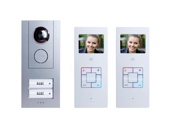 m-e modern-electronics Vistadoor video dør intercom system kablet komplett sett for 2 familiehus sølv, hvit (Vistus VD-6320)