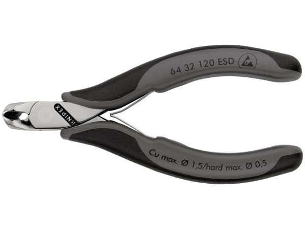 Knipex 64 32 120 ESD, Avnypa, Stål, Plast, Svart, Grå, 120 mm, 92 g