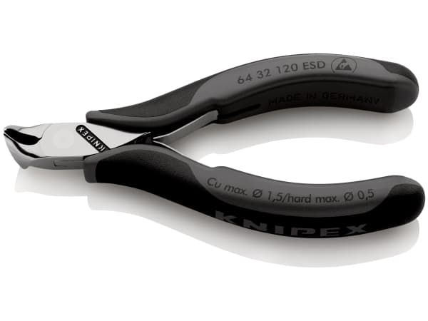 Knipex 64 32 120 ESD, Avnypa, Stål, Plast, Svart, Grå, 120 mm, 92 g