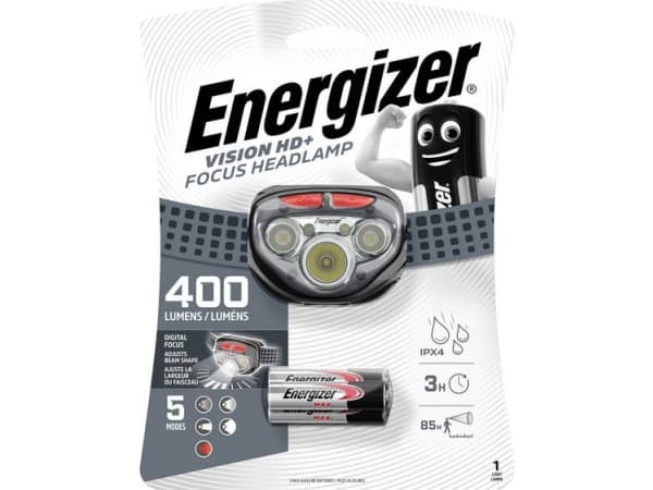 Energizer Vision HD+Focus, Taskulamppu otsanauhalla, Musta, Harmaa, Läpinäkyvä, 1 m, IPX4, LED, 5 lamppua