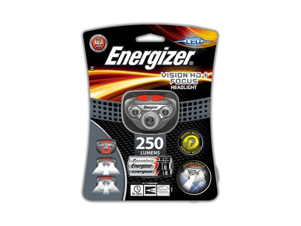 Energizer Vision HD+Focus, Hodebåndslommelykt, Sort, Grå, Gjennomsiktig, 1 m, IPX4, LED, 5 lamper Sort, Grå, Gjennomsiktig