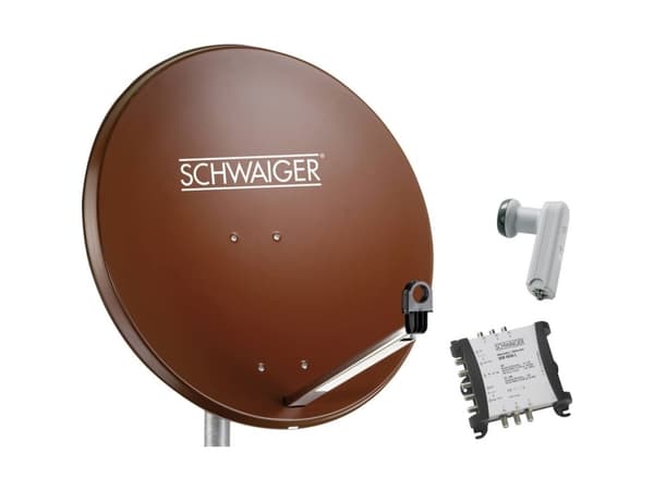 SCHWAIGER SAT-system 80 cm 6 deltagare Quattro-LNB (utan strömbrytare) tegelröd med multiströmbrytare 5/6