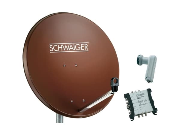 SCHWAIGER SAT-system 80 cm 6 deltagare Quattro-LNB (utan strömbrytare) tegelröd med multiströmbrytare 5/6