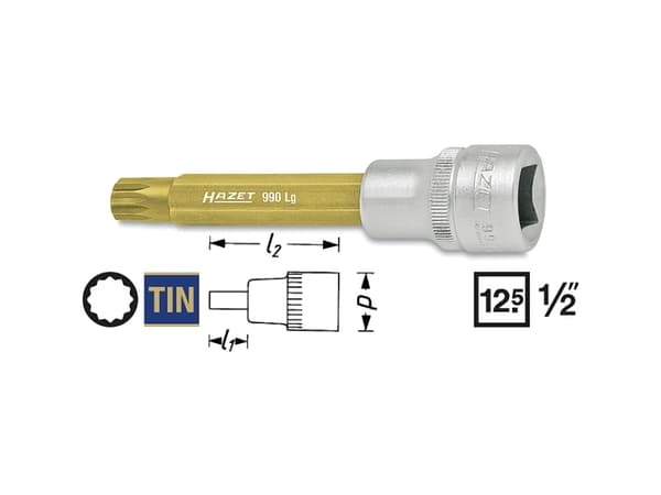 HAZET 990LG-9, 1 styck, 25,4 / 2 mm (1 / 2"), Stål, 100 mm, 112 g