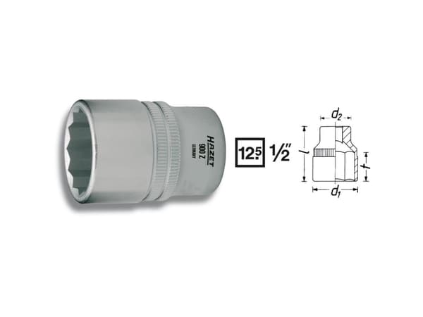 HAZET 900Z-14, Pistorasia, 1/2", Metrinen, 1 pää(t), 14 mm, 2,25 cm