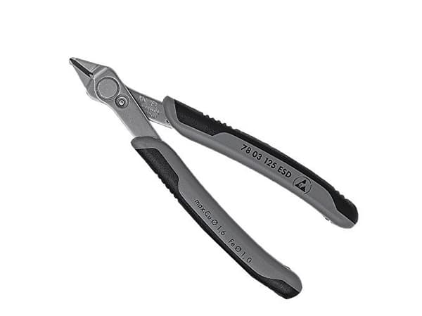 Knipex 78 03 125 ESD, Avbitartång, Rostfritt stål, Stål, Plast, Svart, Grå, 125 mm, 55 g