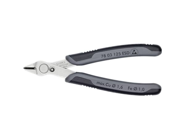 Knipex 78 03 125 ESD, Avbitartång, Rostfritt stål, Stål, Plast, Svart, Grå, 125 mm, 55 g