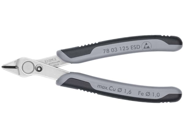 Knipex 78 03 125 ESD, Avbitartång, Rostfritt stål, Stål, Plast, Svart, Grå, 125 mm, 55 g
