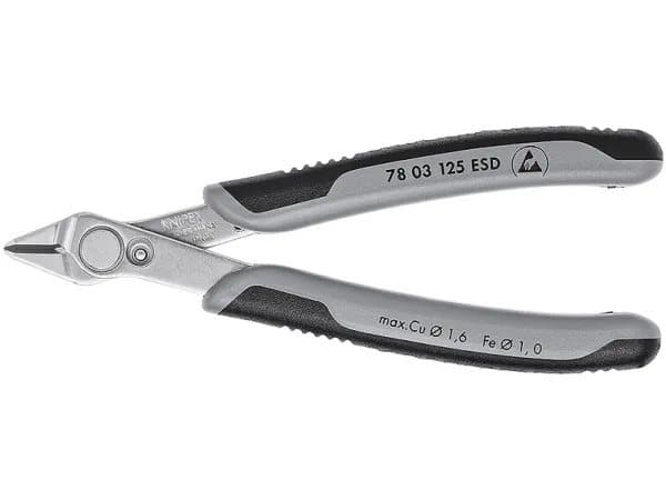 Knipex 78 03 125 ESD, Avbitartång, Rostfritt stål, Stål, Plast, Svart, Grå, 125 mm, 55 g
