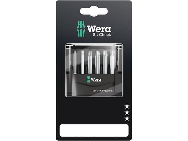 Wera 05073637001, 6 stykker, Torx, TX10, TX15, TX20, TX25, TX30, TX40, Stål, 1x TX 10x50 mm 1x TX 15x50 mm 1x TX 20x50 mm 1x TX 25x50 mm 1x TX 30x50