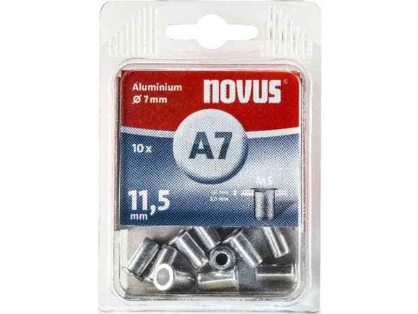 Novus Office 106440800 Blindnittemøtrik (Ø x L) 7 mm x 11.5 mm M5 Aluminium Aluminium 10 stk