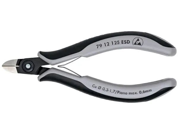 Knipex 79 12 125 ESD, Diagonal tang, 1 cm, 6,5 mm, Støtbestandig, Dielektrisk, Stål, Plast