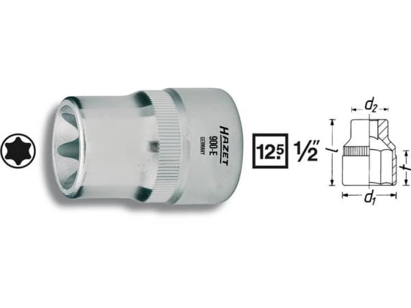 HAZET 900-E11, Pistorasia, 1/2", Metrinen/brittiläinen, 1 pää(t), 12.5 mm, E11