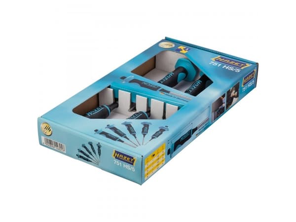 HAZET 751HS/5, Hålstans, Svart, Blå, Black,Blue, 15 cm, 567 g, 5 styck