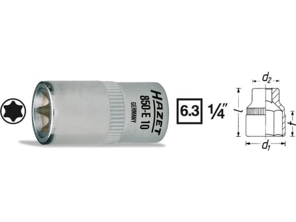 HAZET 850-E7, Pistorasia, 1/4", Metrinen, 1 pää(t), E7, 9,6 mm