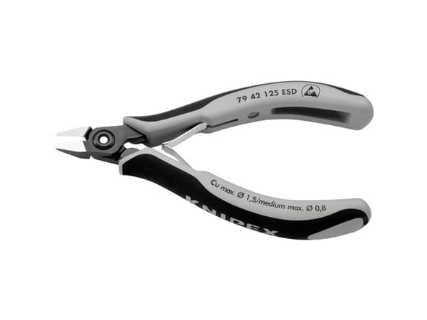 Knipex 79 42 125 ESD, Diagonal tang, Kromvanadiumstål, Plast, Sort, Grå, 125 mm, 58 g