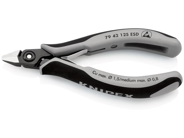 Knipex 79 42 125 ESD, Diagonal tang, Kromvanadiumstål, Plast, Sort, Grå, 125 mm, 58 g