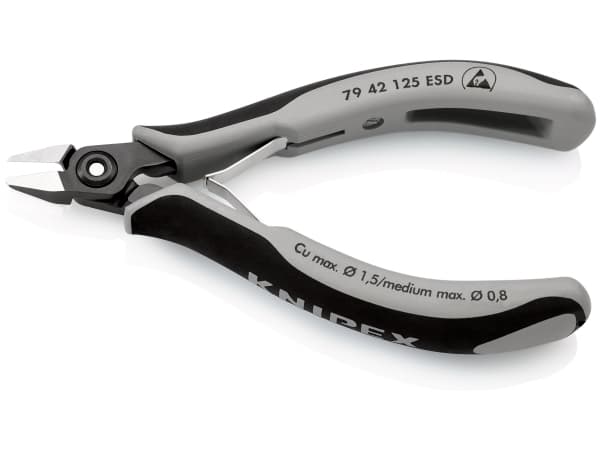 Knipex 79 42 125 ESD, Diagonal tang, Kromvanadiumstål, Plast, Sort, Grå, 125 mm, 58 g