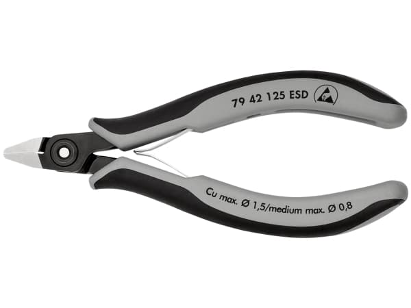 Knipex 79 42 125 ESD, Diagonal tang, Kromvanadiumstål, Plast, Sort, Grå, 125 mm, 58 g