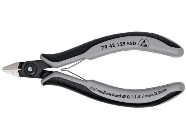 Knipex 79 42 125 ESD, Diagonal tang, Kromvanadiumstål, Plast, Sort, Grå, 125 mm, 58 g